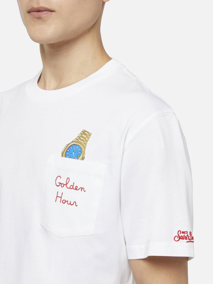 Cotton t-shirt Austin with embroidery and watch print