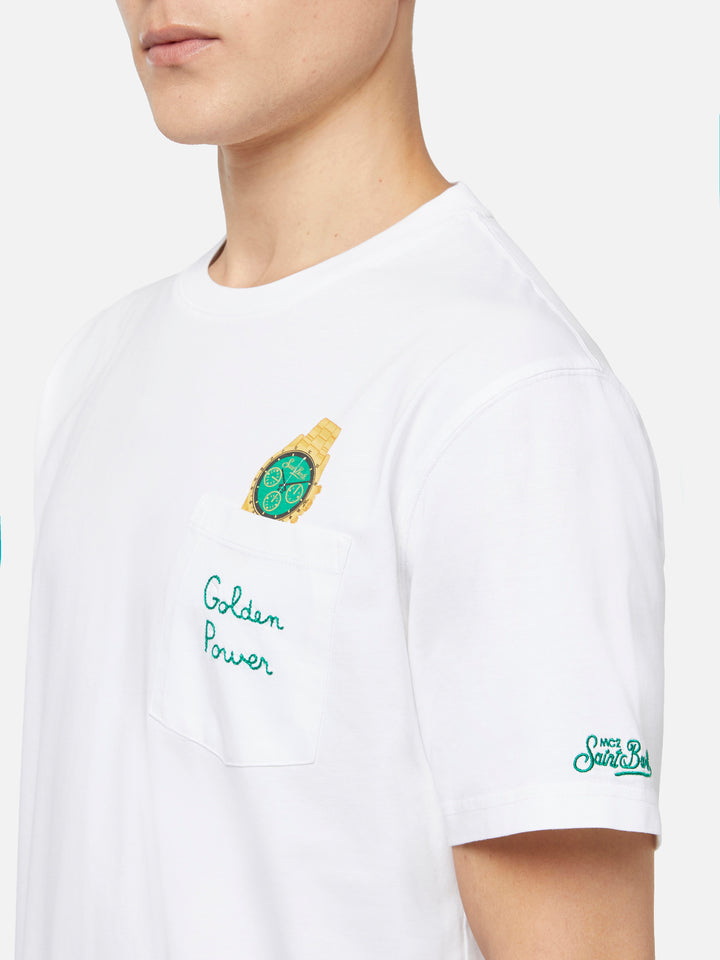 Tshirt in cotone Austin con ricamo e stampa orologio
