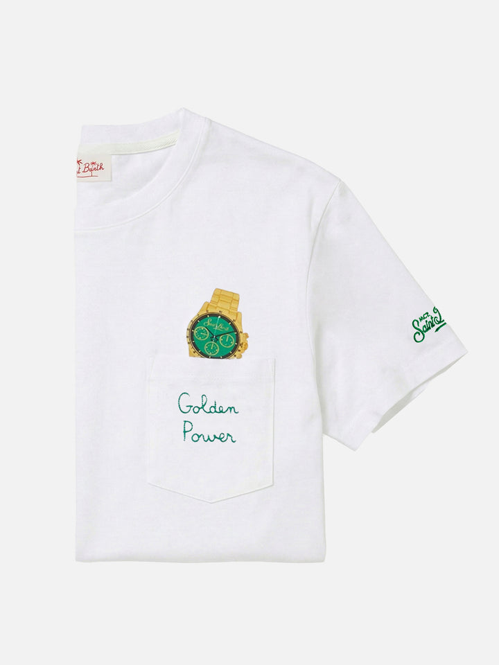 Tshirt in cotone Austin con ricamo e stampa orologio