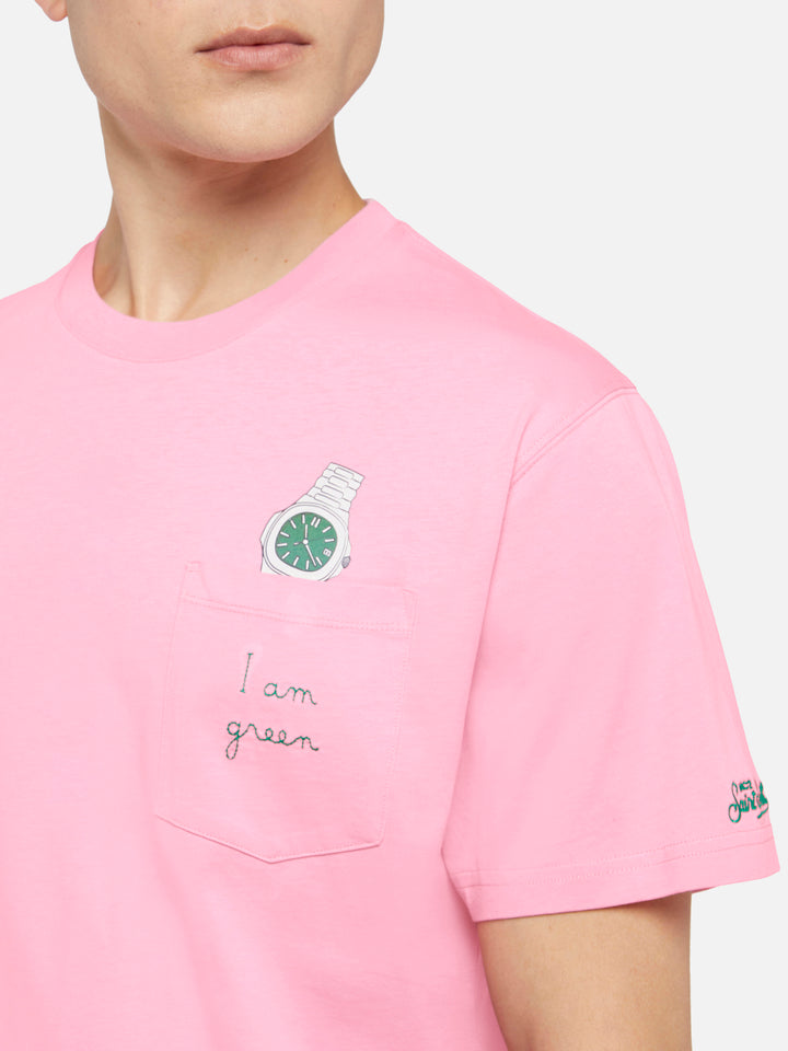 Tshirt in cotone Austin con ricamo e stampa orologio