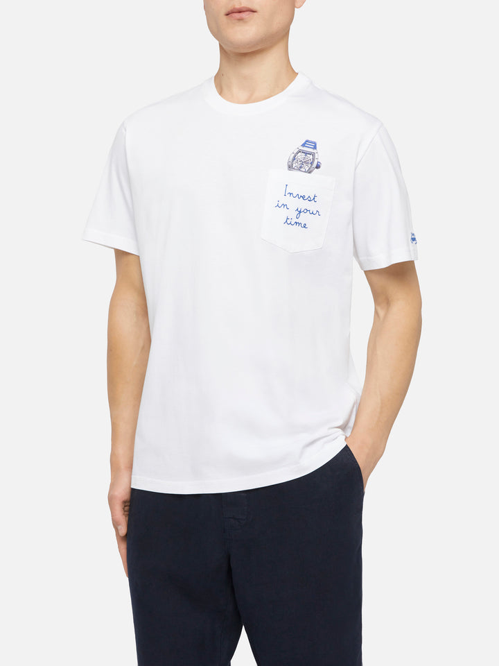 Baumwoll-T-Shirt Austin mit Stickerei und Uhrendruck