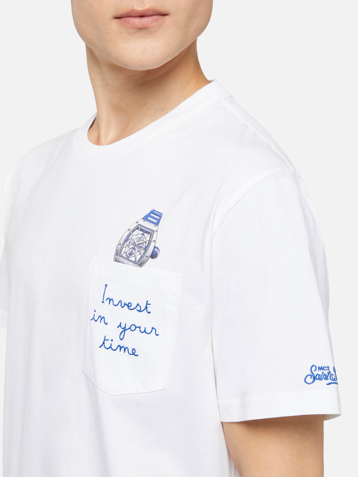 Baumwoll-T-Shirt Austin mit Stickerei und Uhrendruck