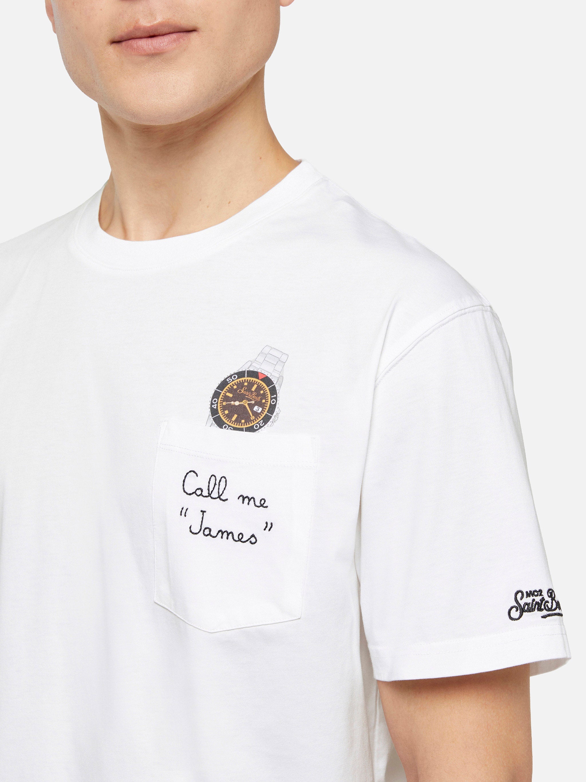 Tシャツ・カットソー MC2 SAINT BARTH Men T Shirts POT0001 01191H White MC2 Saint Barth Man Organic Cotton T-shirt Austin With Watch