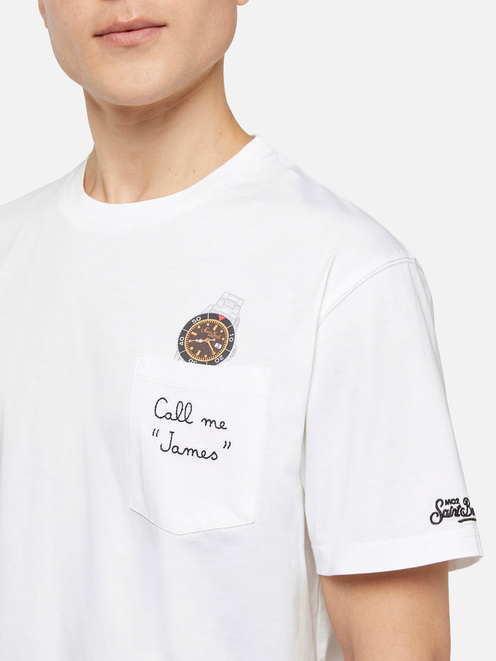 Baumwoll-T-Shirt Austin mit Stickerei und Uhrendruck