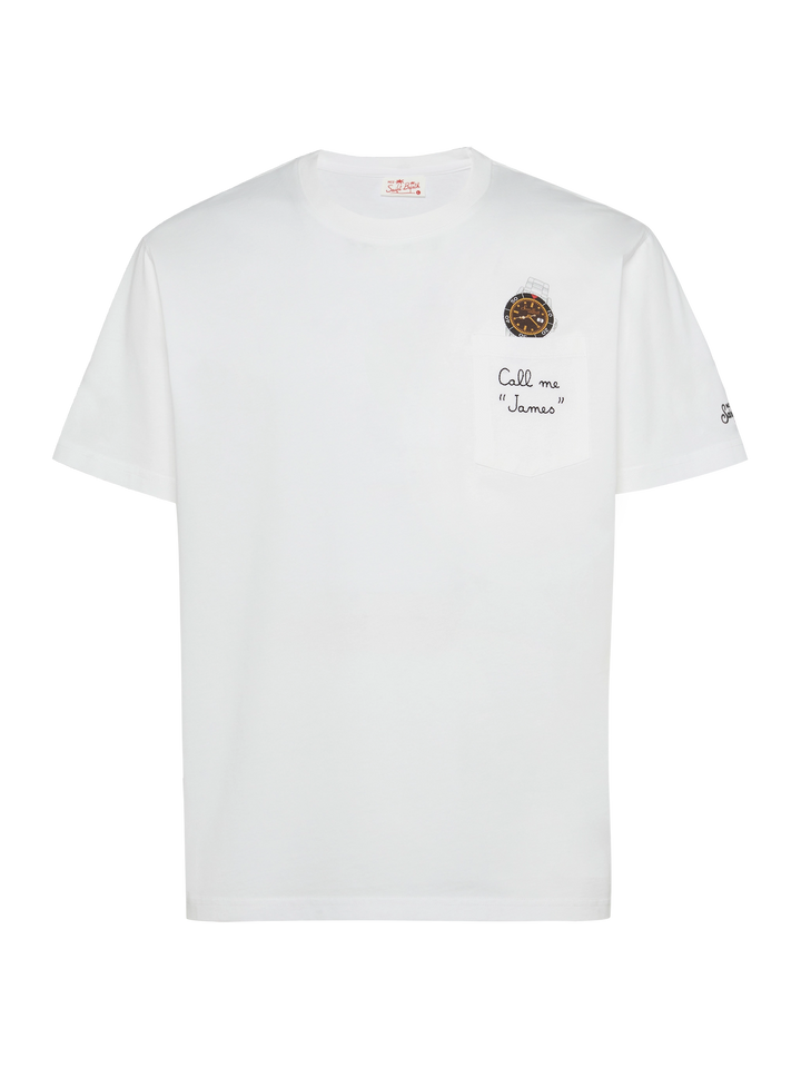 Cotton t-shirt Austin with embroidery and watch print