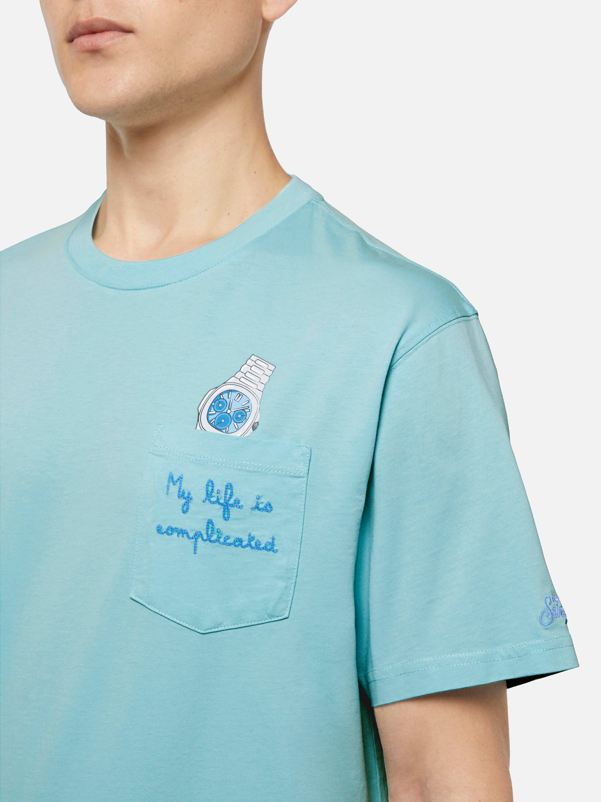 Cotton t-shirt Austin with embroidery and watch print - MC2 Saint Barth