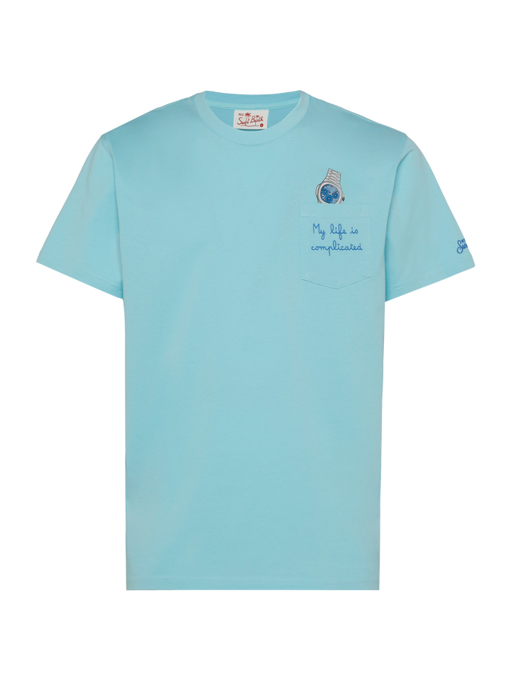 Cotton t-shirt Austin with embroidery and watch print