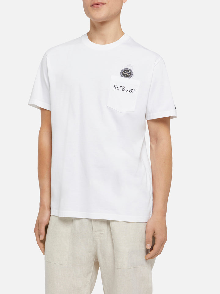 Tshirt in cotone Austin con ricamo e stampa orologio