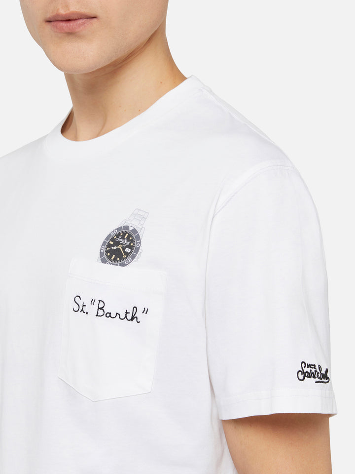 Tshirt in cotone Austin con ricamo e stampa orologio