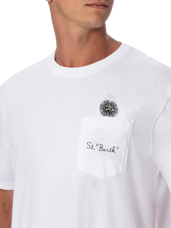 Cotton t-shirt Austin with embroidery and watch print
