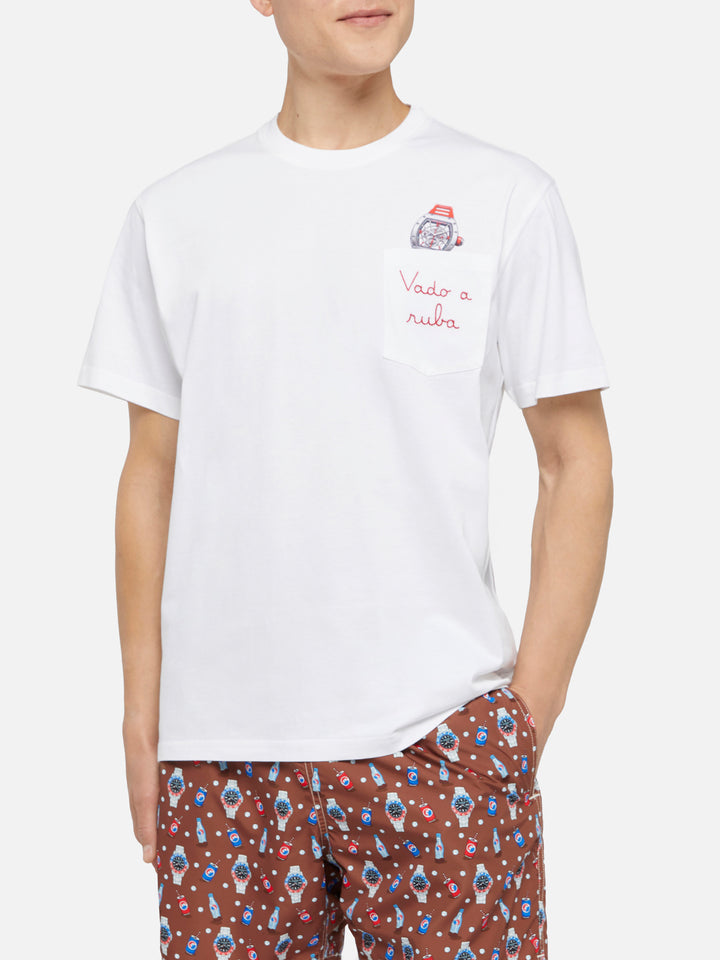 Tshirt in cotone Austin con ricamo e stampa orologio