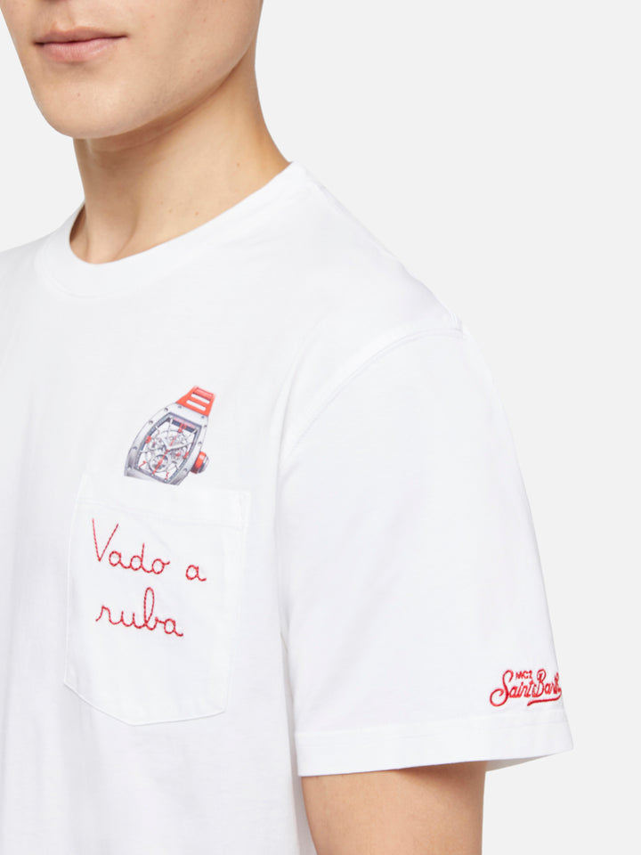 Tshirt in cotone Austin con ricamo e stampa orologio