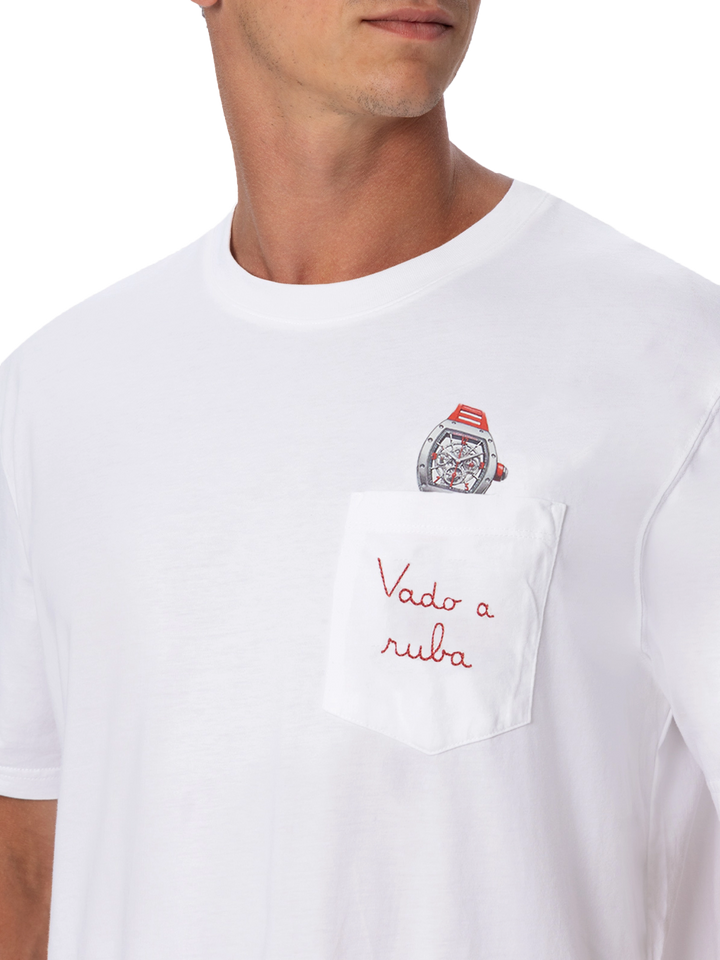 Cotton t-shirt Austin with embroidery and watch print