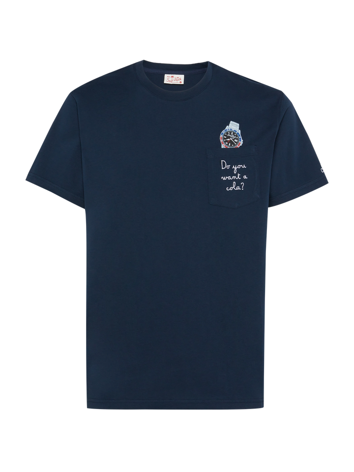 Cotton t-shirt Austin with embroidery and watch print