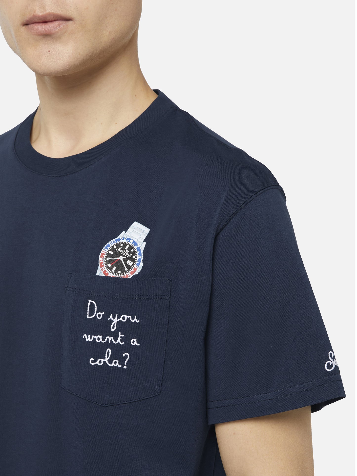 Cotton t-shirt Austin with embroidery and watch print