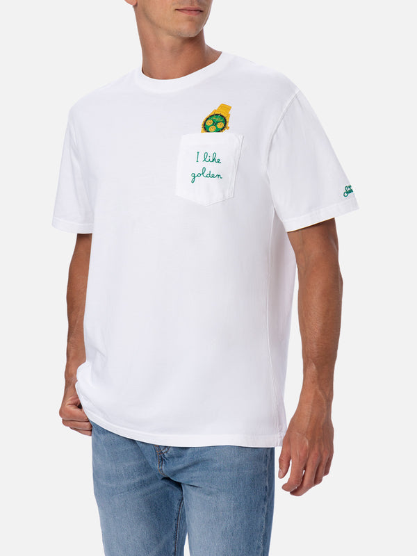 Man cotton t-shirt Austin with watch print and embroidery