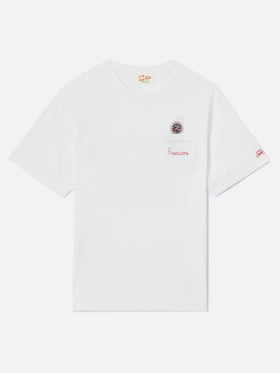 White Austin t-shirt with watch and Freccione embroidery