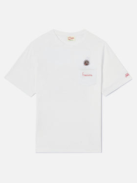 T-shirt Austin bianca con orologio e ricamo Freccione