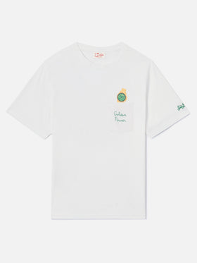 Camiseta Austin blanca con reloj y bordado Golden Power 
