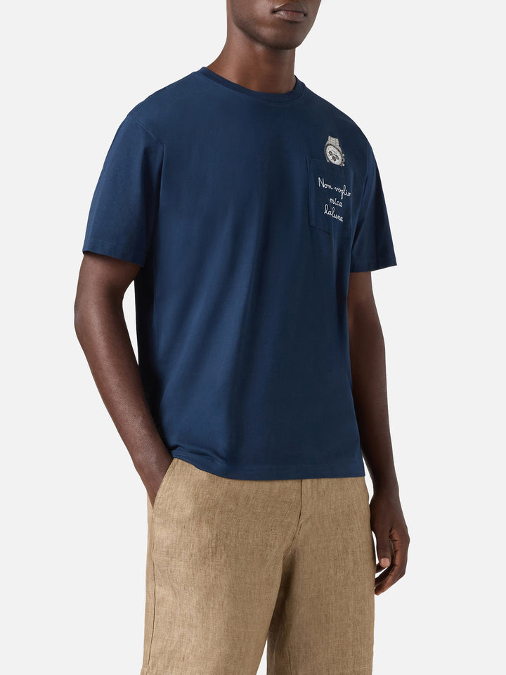 Blue Austin t-shirt with watch and Non Voglio Mica La Luna embroidery