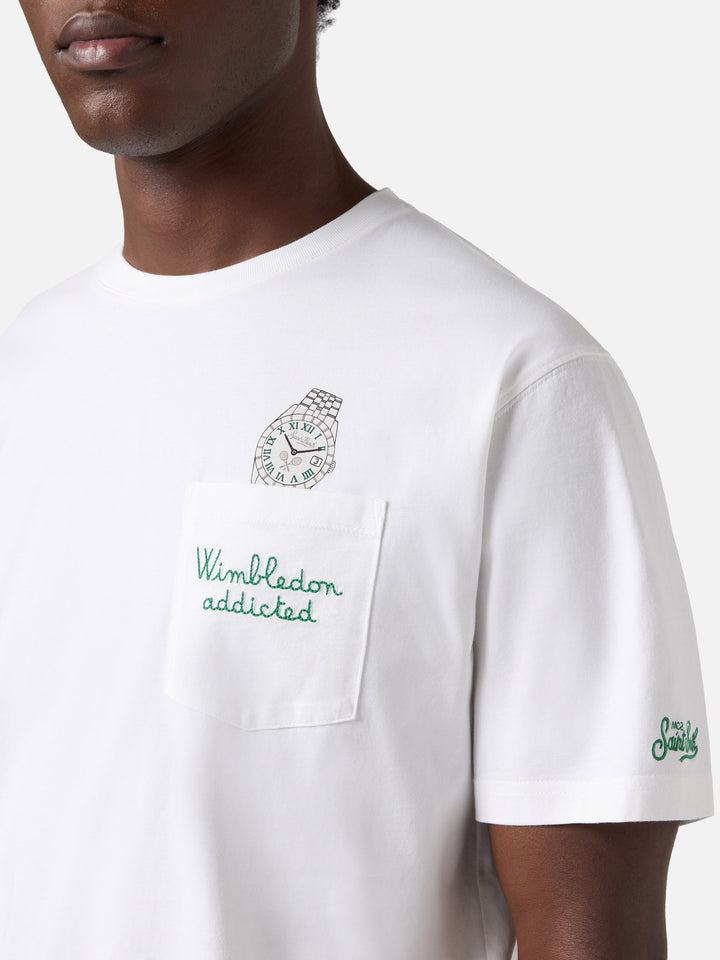 White Austin t-shirt with watch and Wimbledon Addicted embroidery