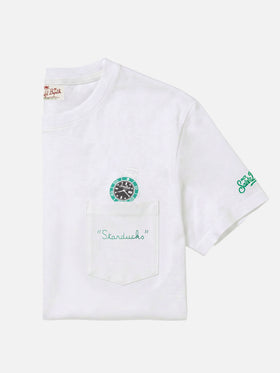 White Austin t-shirt with watch and Starduchs embroidery