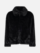 Woman furry bomber Abel with collar and Saint Barth print