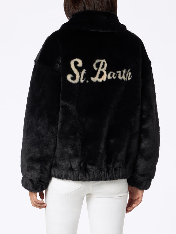 Bomber da donna furry Abel con colletto e stampa Saint Barth