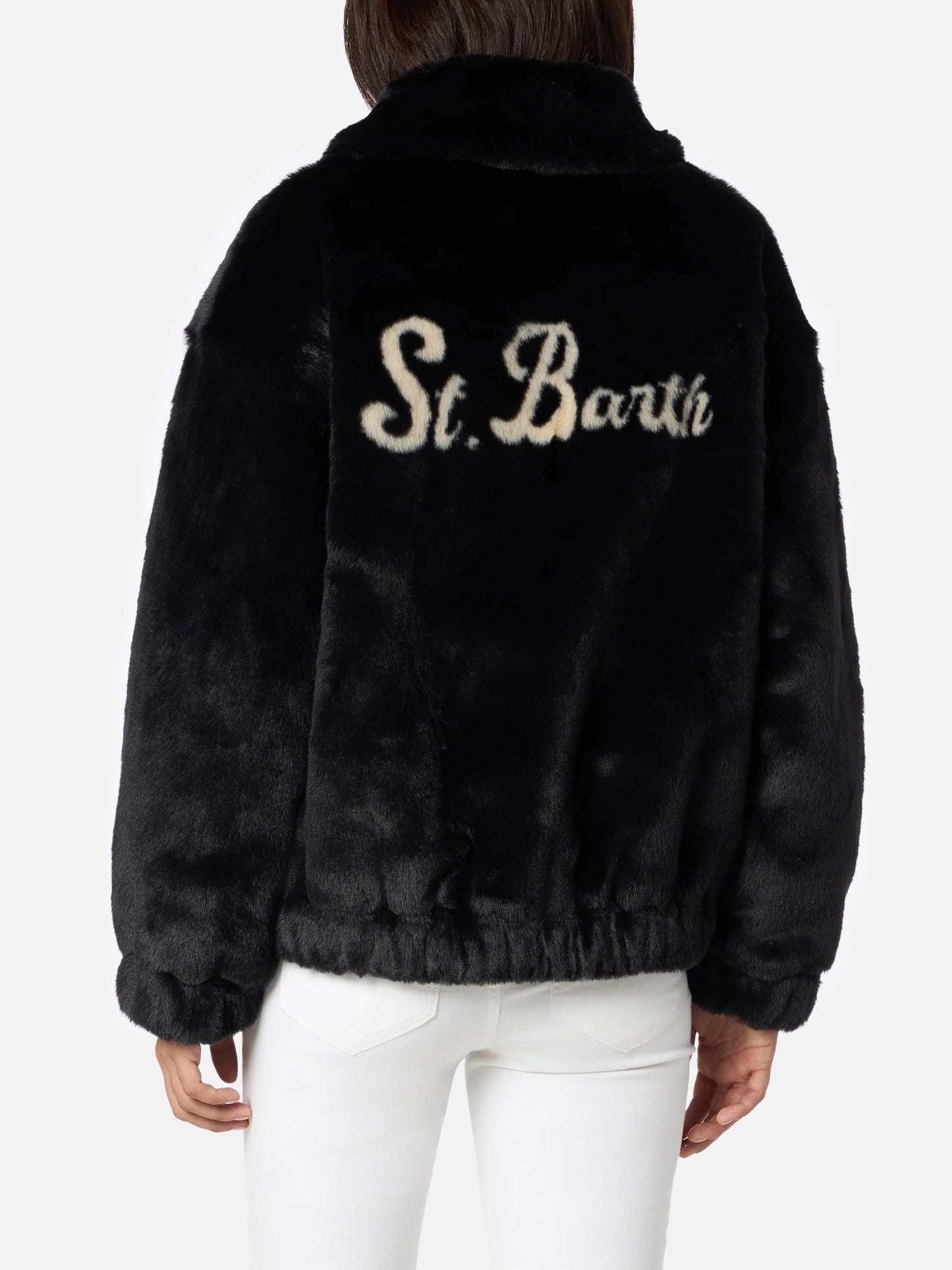 Bomber da donna furry Abel con colletto e stampa Saint Barth