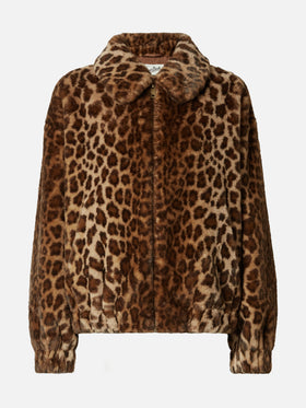Giacca Aveline in faux fur con stampa leopardata