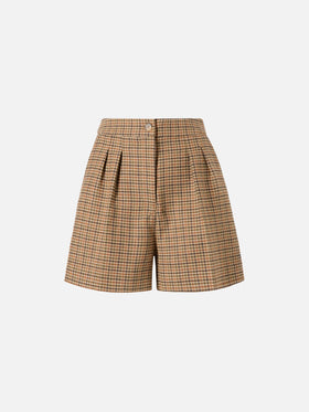 Aya shorts in houndstooth fabric with double pleats
