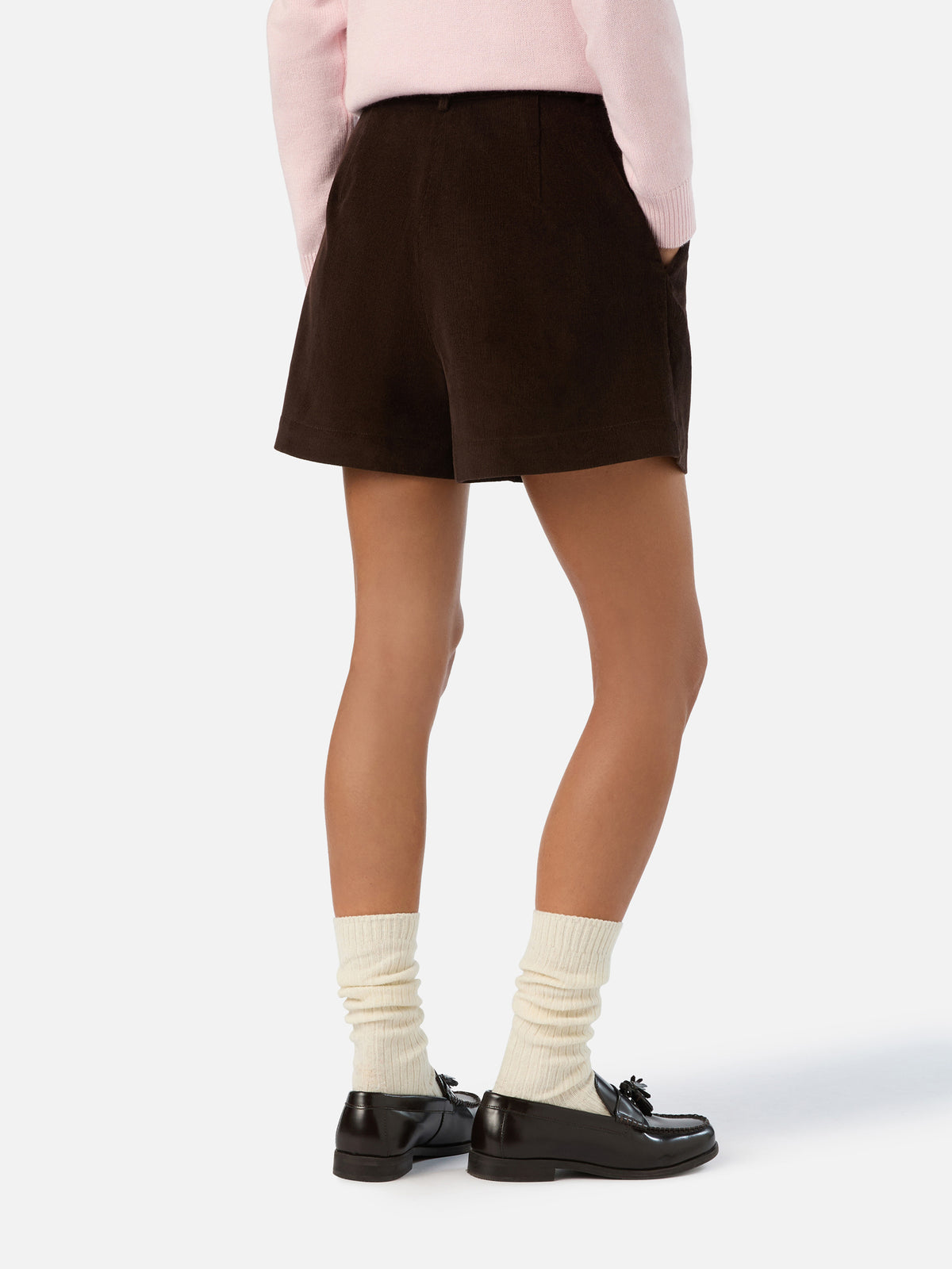 Shorts Aya marrone scuro in velluto a coste di cotone