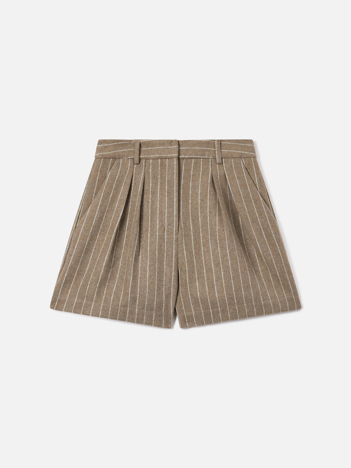 Shorts Aya beige in flanella di misto lana gessata