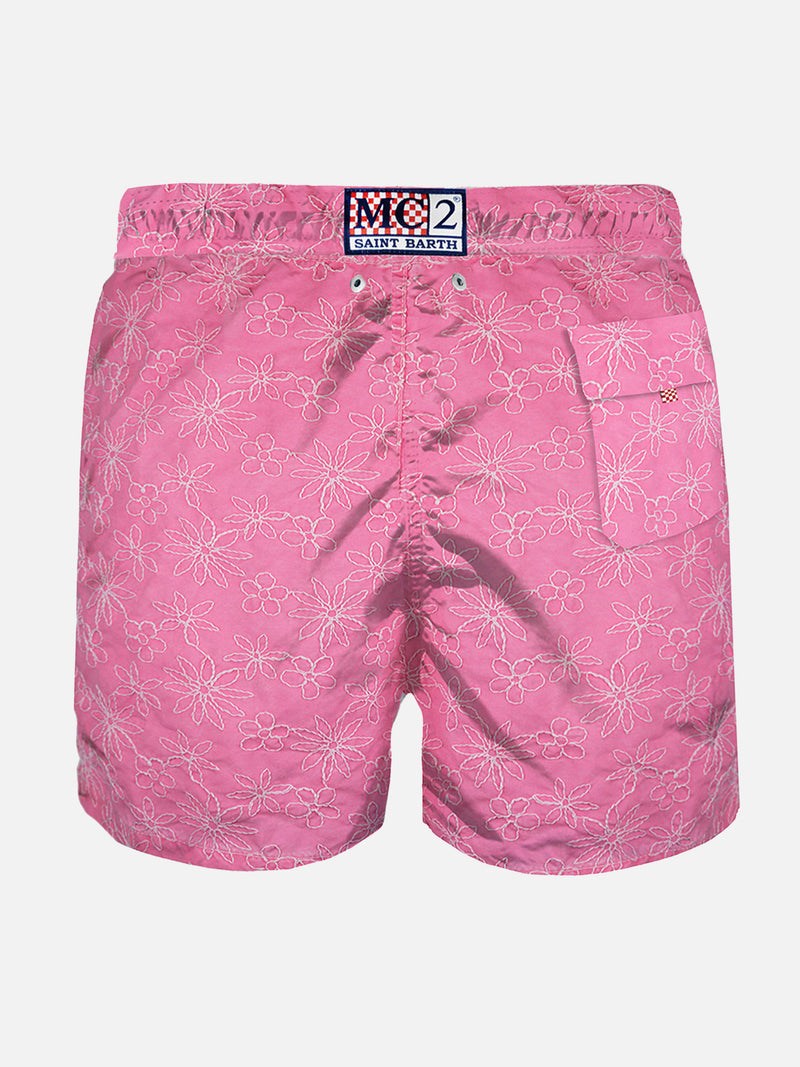 Pink embroidered swim shorts