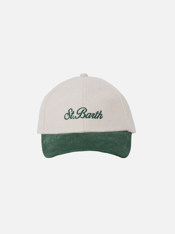 Wool white ball cap Baseball with corduroy visor and embroidered logo