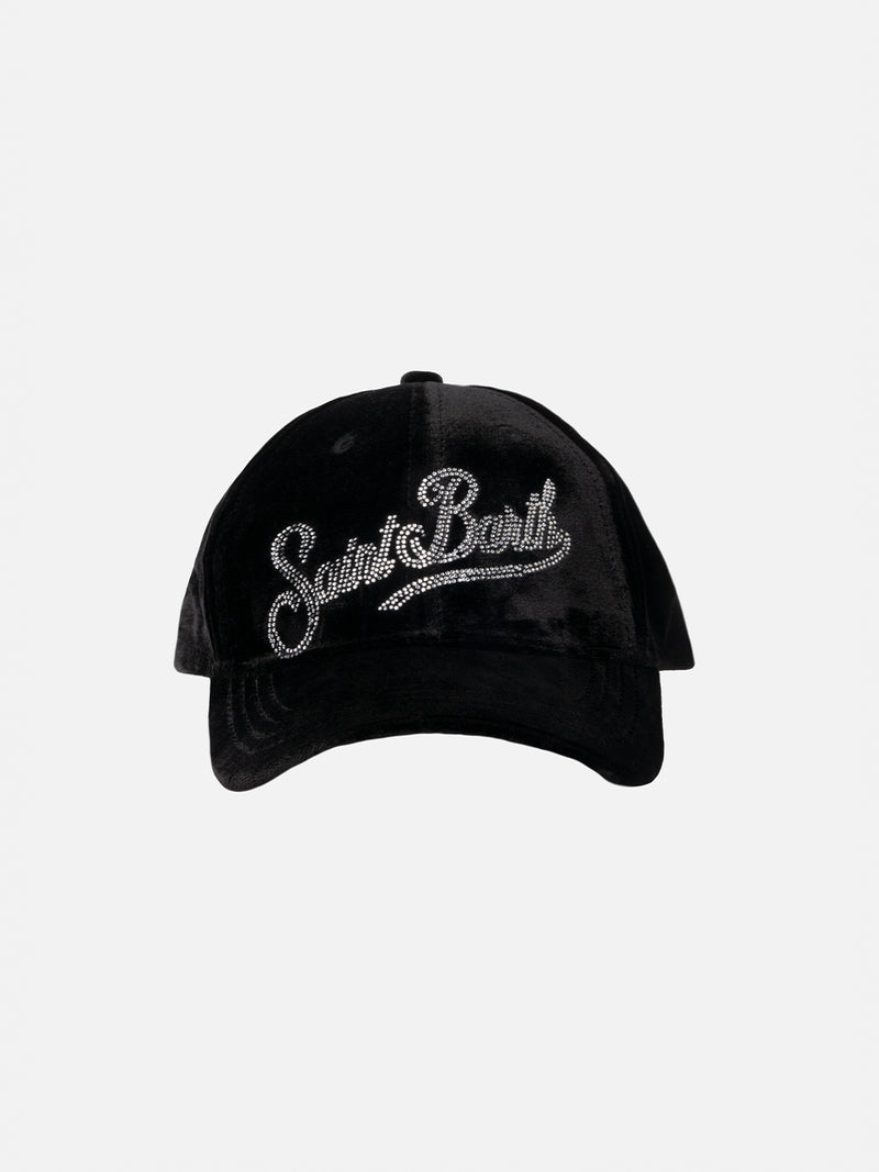 Black velvet ball cap Baseball with rhinestones logo