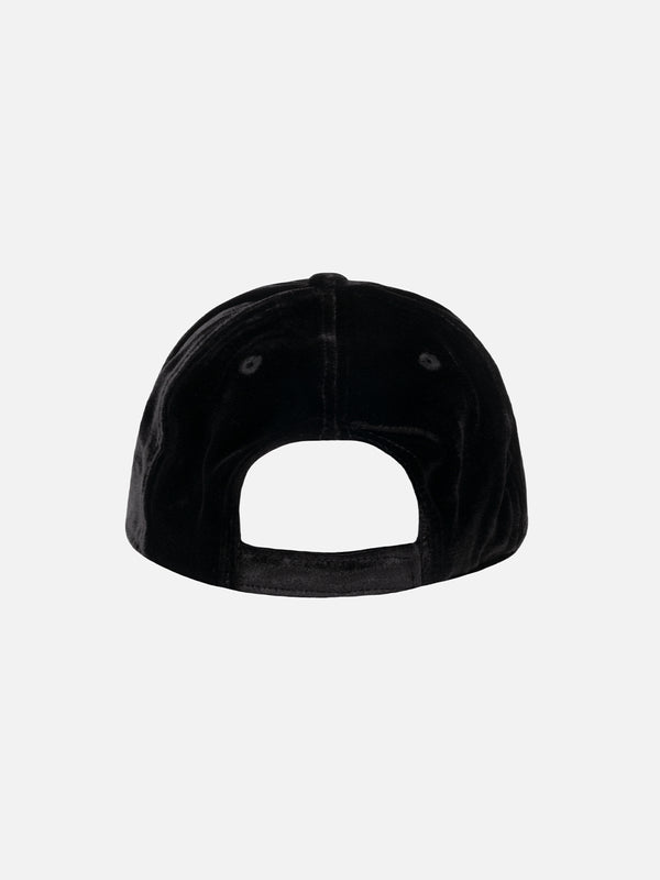 Cappellino da baseball in velluto nero con logo in strass