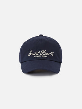 Baseball cap with visor in blue cotton with embroidered logo