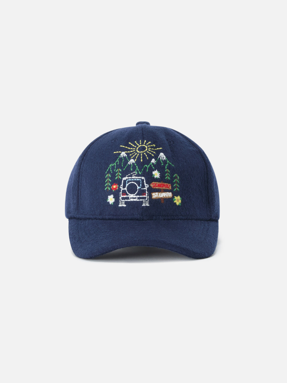 Navy blue Baseball Felt cap in wool blend with St. Moritz embroidery | Special edition