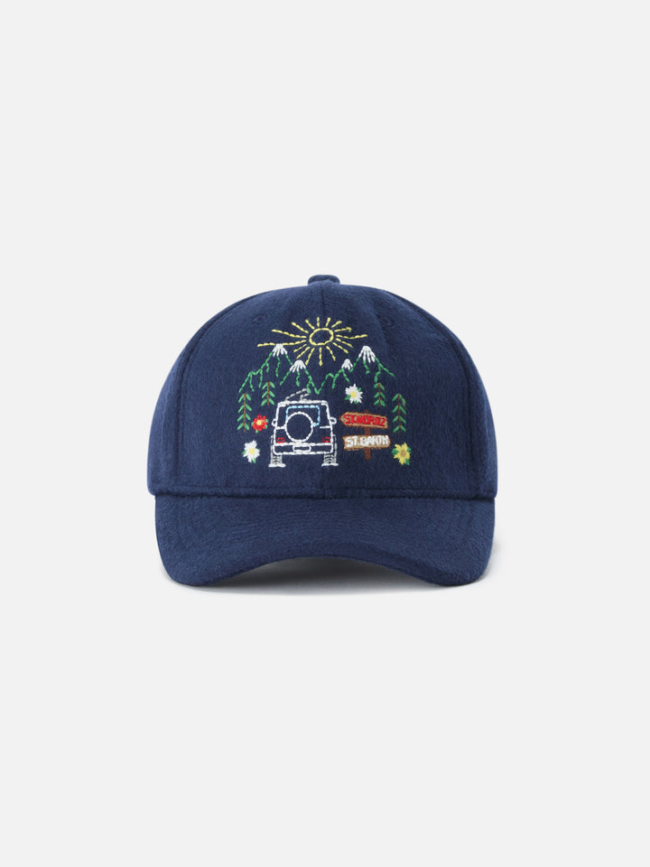 Gorra de fieltro Navy blue Baseball en mezcla de lana con bordado St. Moritz | Special edition 