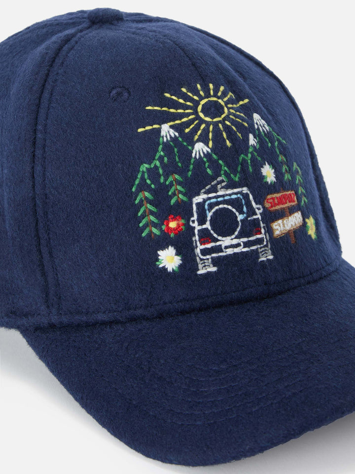 Gorra de fieltro Navy blue Baseball en mezcla de lana con bordado St. Moritz | Special edition 