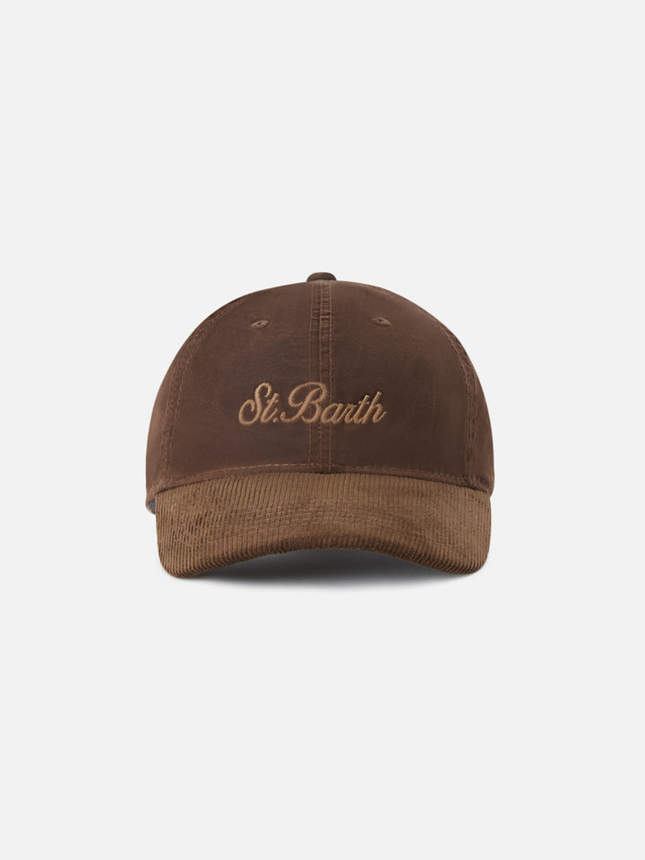 Gorra de pana encerada marrón Baseball con bordado del logo 