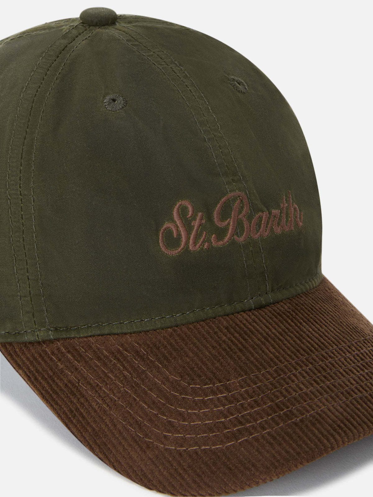 Military green Baseball waxed corduroy cap with logo embroidery