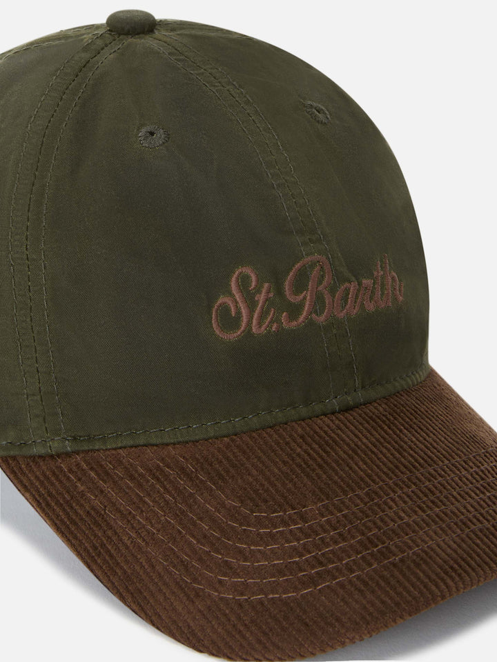 Gorra de pana encerada verde militar Baseball con bordado del logo 