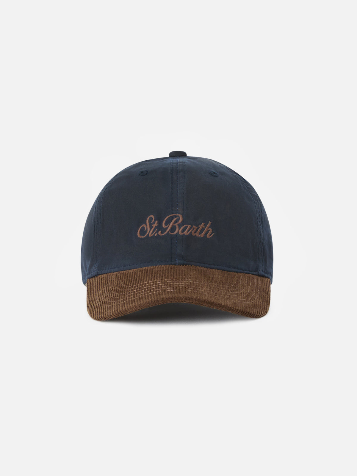 Navy blue Baseball waxed corduroy cap with logo embroidery