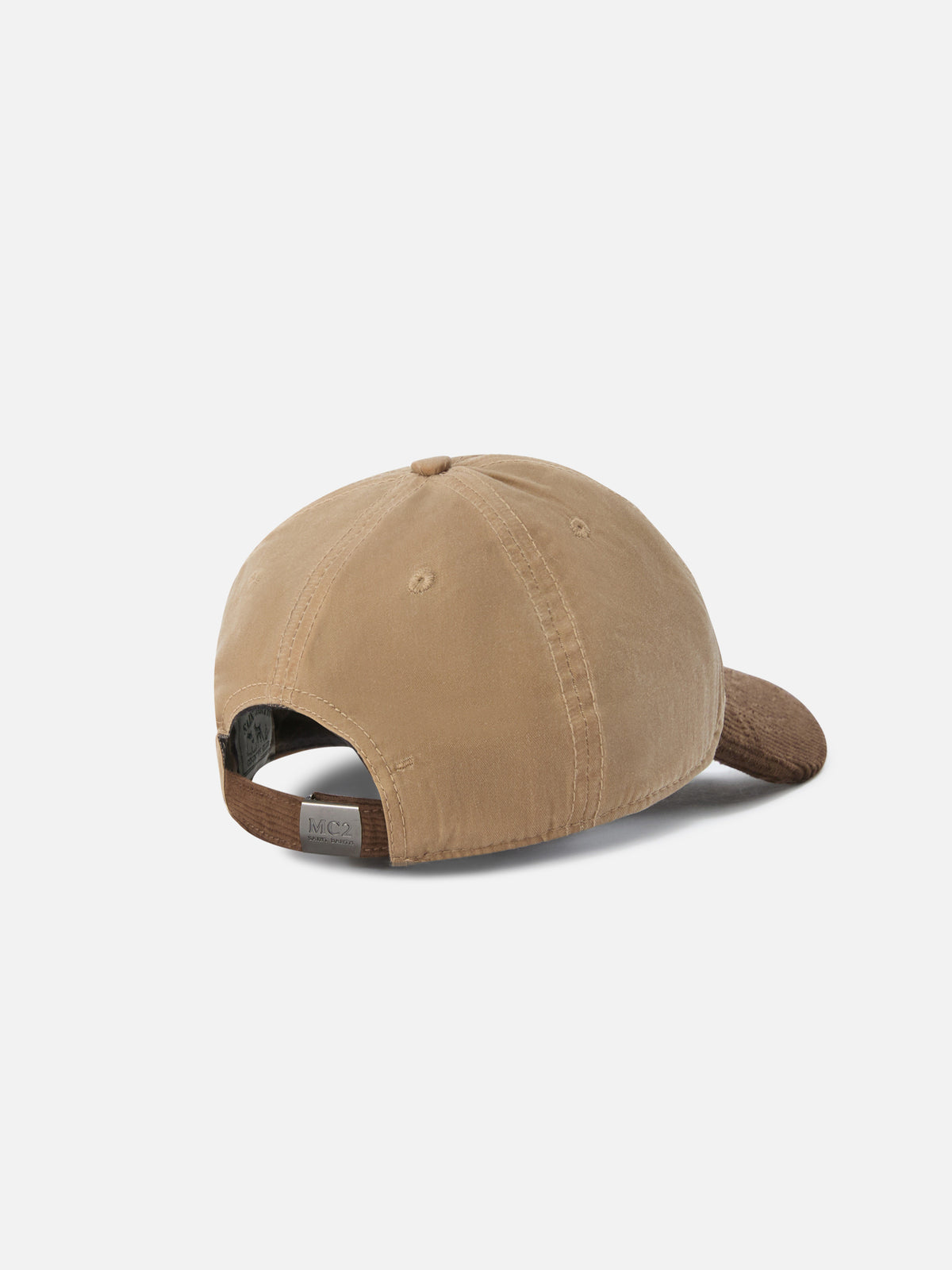 Nussfarbene Baseball Kappe aus gewachstem Cord mit Logostickerei 