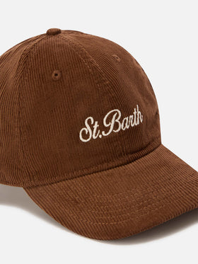 Beige Baseball corduroy cap with logo embroidery