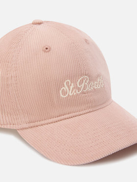 Pink Baseball corduroy cap with logo embroidery