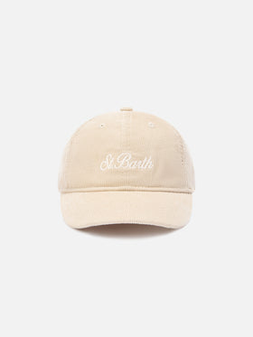 Graue Baseball Kappe aus Cord mit Logostickerei 