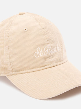 Graue Baseball Kappe aus Cord mit Logostickerei 